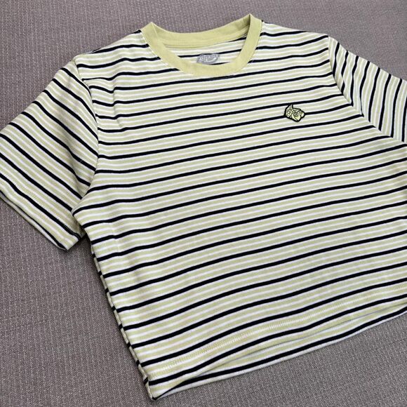 Cropped Y2K Dickies tri striped tee light green black, white thick cotton jersey - Picture 4 of 5